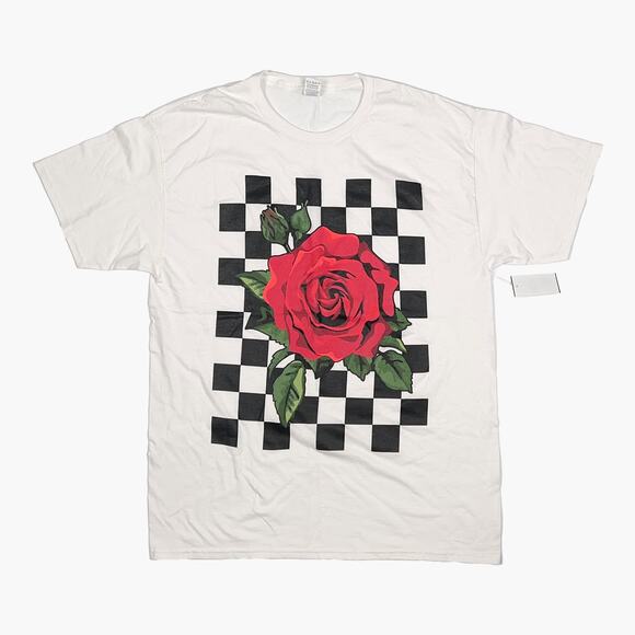 No Brand Other - CHECKERED ROSE Short-Sleeve T-Shirt (White | Large)